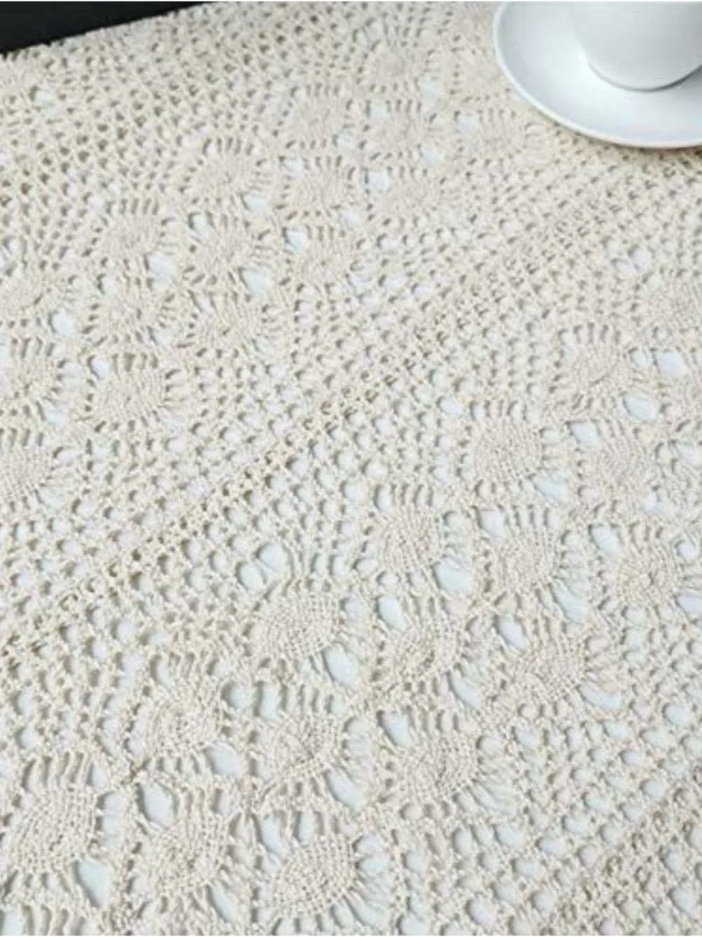 Boho Crochet Tablecloth with Tassels - Cream
